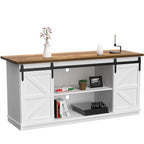 TV Stand with Barn Doors, 2-Shelf, White/Espresso/Oak, Fits TVs up to 65"