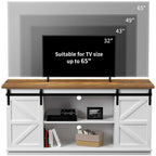 TV Stand with Barn Doors, 2-Shelf, White/Espresso/Oak, Fits TVs up to 65"