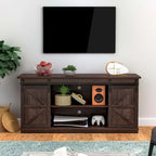 TV Stand with Barn Doors, 2-Shelf, White/Espresso/Oak, Fits TVs up to 65"