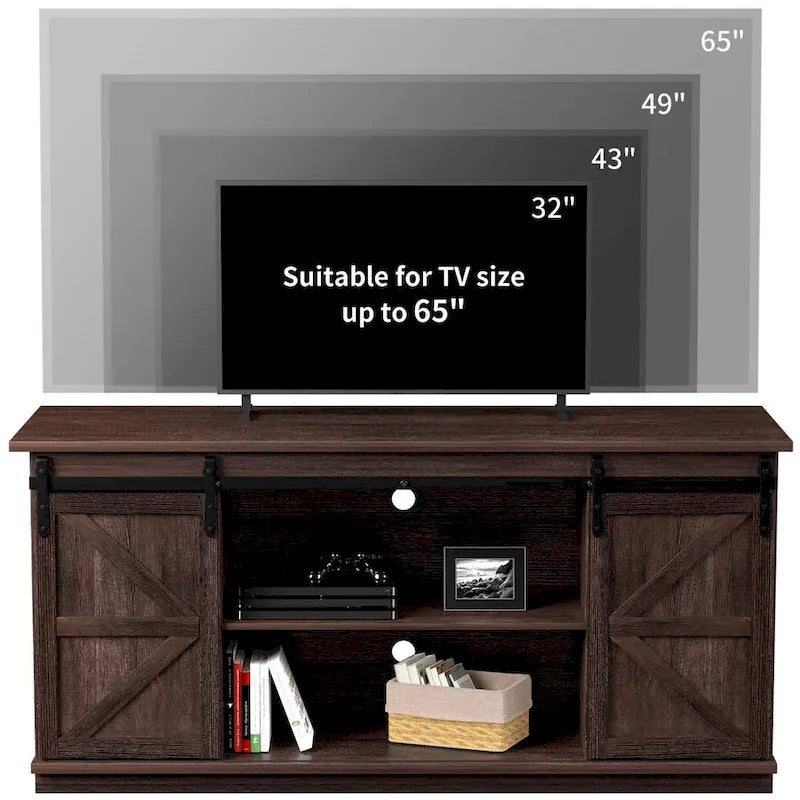 TV Stand with Barn Doors, 2-Shelf, White/Espresso/Oak, Fits TVs up to 65"