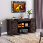 TV Stand with Barn Doors, 2-Shelf, White/Espresso/Oak, Fits TVs up to 65"
