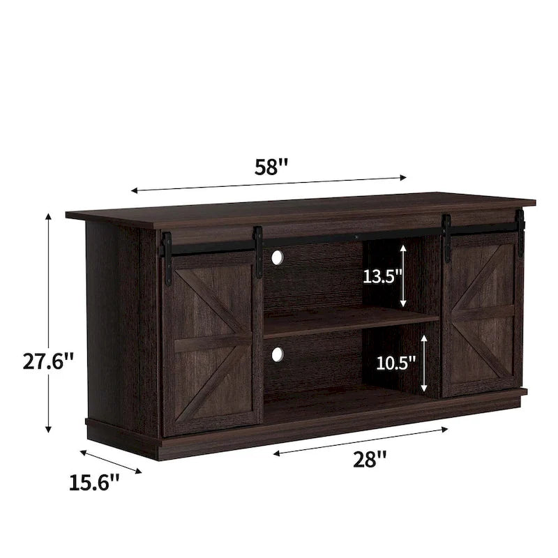 TV Stand with Barn Doors, 2-Shelf, White/Espresso/Oak, Fits TVs up to 65"