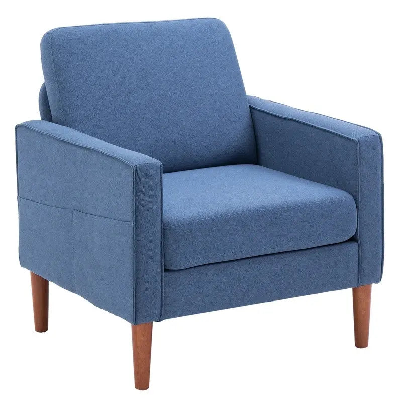 Single Seat Accent Chair with Solid Wood Legs (Blue / Creamy White / Grey)