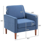 Single Seat Accent Chair with Solid Wood Legs (Blue / Creamy White / Grey)