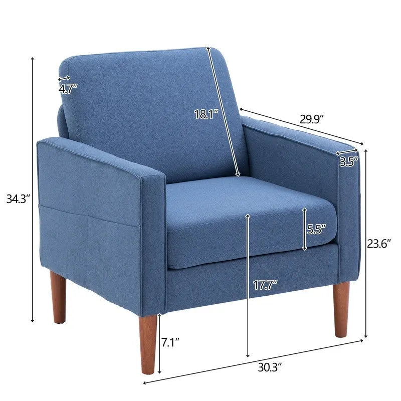 Single Seat Accent Chair with Solid Wood Legs (Blue / Creamy White / Grey)