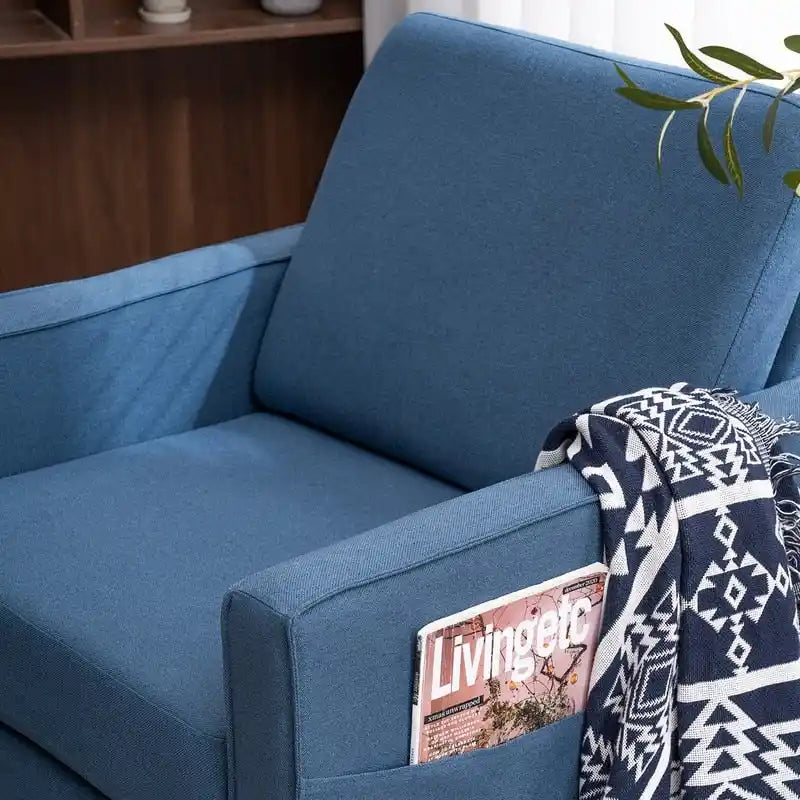 Single Seat Accent Chair with Solid Wood Legs (Blue / Creamy White / Grey)