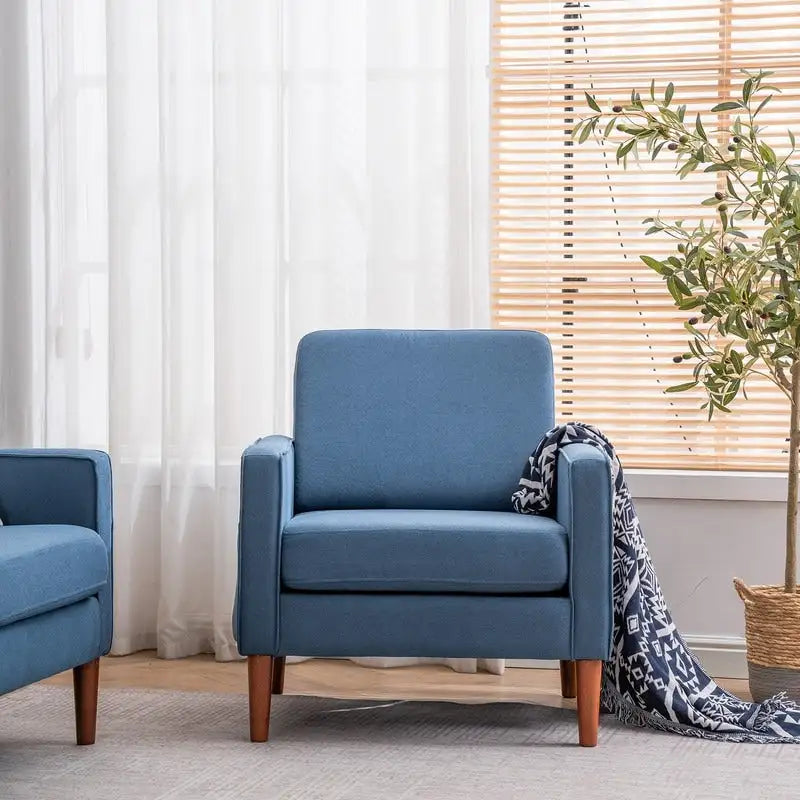 Single Seat Accent Chair with Solid Wood Legs (Blue / Creamy White / Grey)