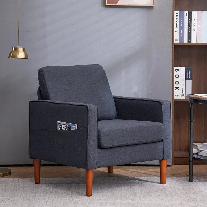 Single Seat Accent Chair with Solid Wood Legs (Blue / Creamy White / Grey)