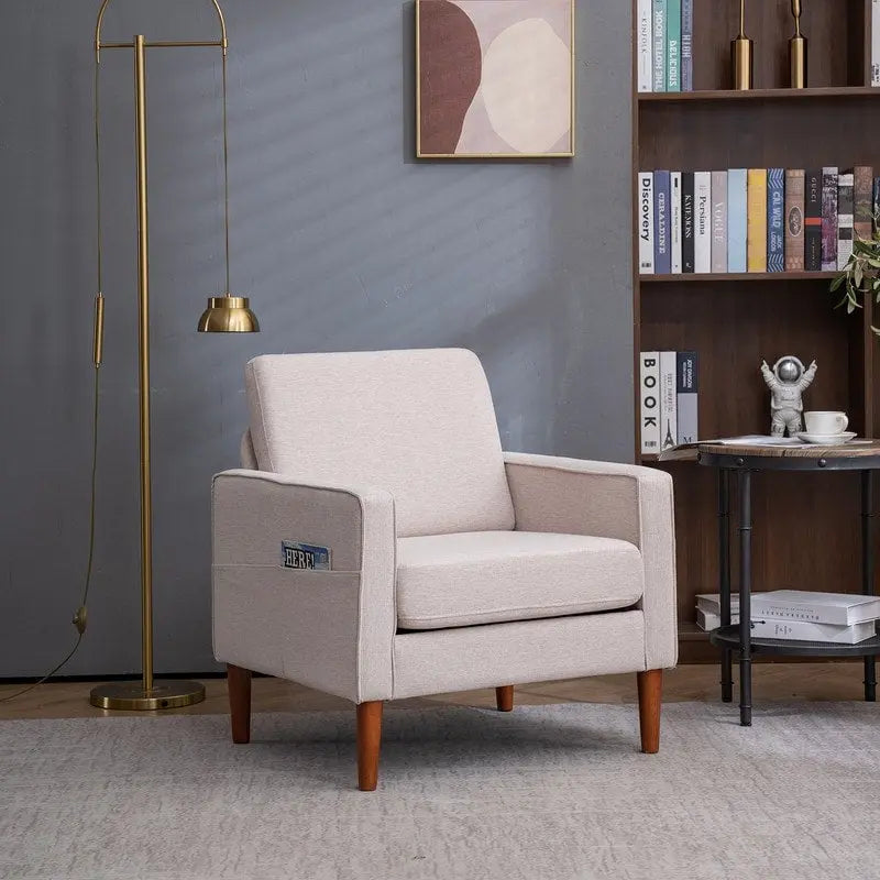 Single Seat Accent Chair with Solid Wood Legs (Blue / Creamy White / Grey)