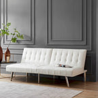Multi-Color Tufted Split Back Futon Sofa Bed, Linen/Faux Leather, Chrome Legs, 2-Seater