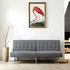 Multi-Color Tufted Split Back Futon Sofa Bed, Linen/Faux Leather, Chrome Legs, 2-Seater