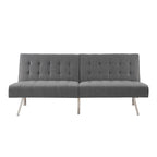 Multi-Color Tufted Split Back Futon Sofa Bed, Linen/Faux Leather, Chrome Legs, 2-Seater