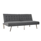 Multi-Color Tufted Split Back Futon Sofa Bed, Linen/Faux Leather, Chrome Legs, 2-Seater