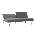 Multi-Color Tufted Split Back Futon Sofa Bed, Linen/Faux Leather, Chrome Legs, 2-Seater