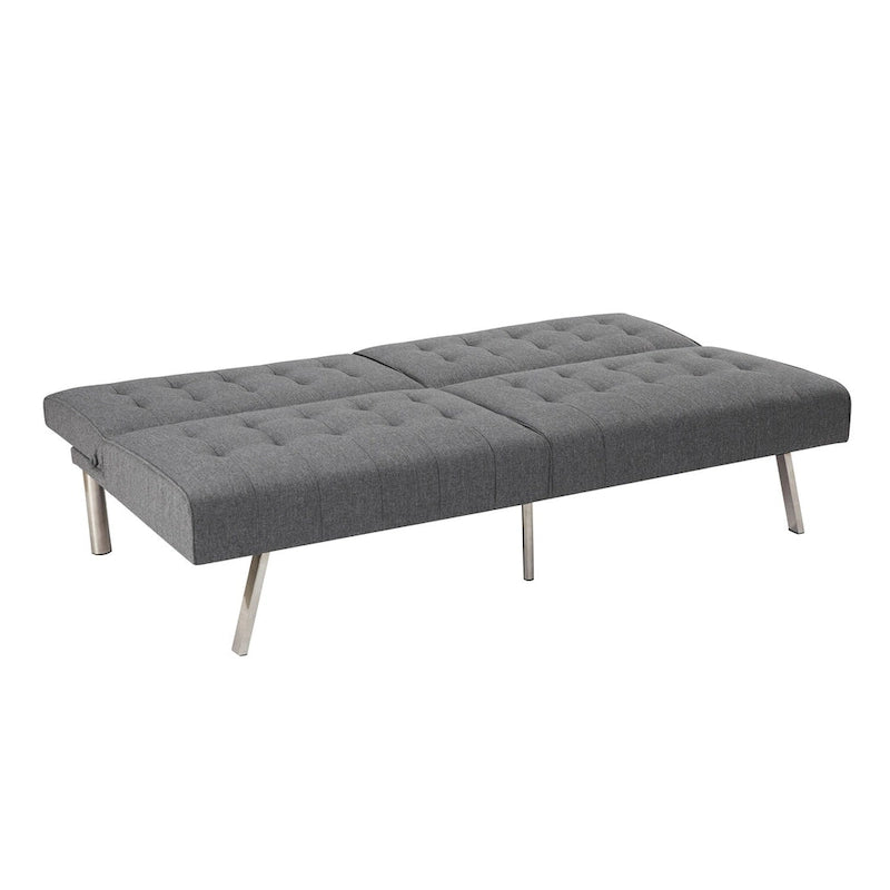 Multi-Color Tufted Split Back Futon Sofa Bed, Linen/Faux Leather, Chrome Legs, 2-Seater