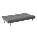 Multi-Color Tufted Split Back Futon Sofa Bed, Linen/Faux Leather, Chrome Legs, 2-Seater