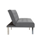 Multi-Color Tufted Split Back Futon Sofa Bed, Linen/Faux Leather, Chrome Legs, 2-Seater