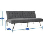 Multi-Color Tufted Split Back Futon Sofa Bed, Linen/Faux Leather, Chrome Legs, 2-Seater