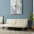 Multi-Color Tufted Split Back Futon Sofa Bed, Linen/Faux Leather, Chrome Legs, 2-Seater