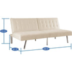 Multi-Color Tufted Split Back Futon Sofa Bed, Linen/Faux Leather, Chrome Legs, 2-Seater