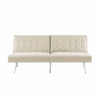Multi-Color Tufted Split Back Futon Sofa Bed, Linen/Faux Leather, Chrome Legs, 2-Seater