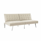 Multi-Color Tufted Split Back Futon Sofa Bed, Linen/Faux Leather, Chrome Legs, 2-Seater