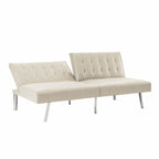 Multi-Color Tufted Split Back Futon Sofa Bed, Linen/Faux Leather, Chrome Legs, 2-Seater