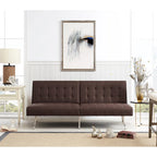 Multi-Color Tufted Split Back Futon Sofa Bed, Linen/Faux Leather, Chrome Legs, 2-Seater