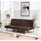 Multi-Color Tufted Split Back Futon Sofa Bed, Linen/Faux Leather, Chrome Legs, 2-Seater