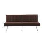 Multi-Color Tufted Split Back Futon Sofa Bed, Linen/Faux Leather, Chrome Legs, 2-Seater