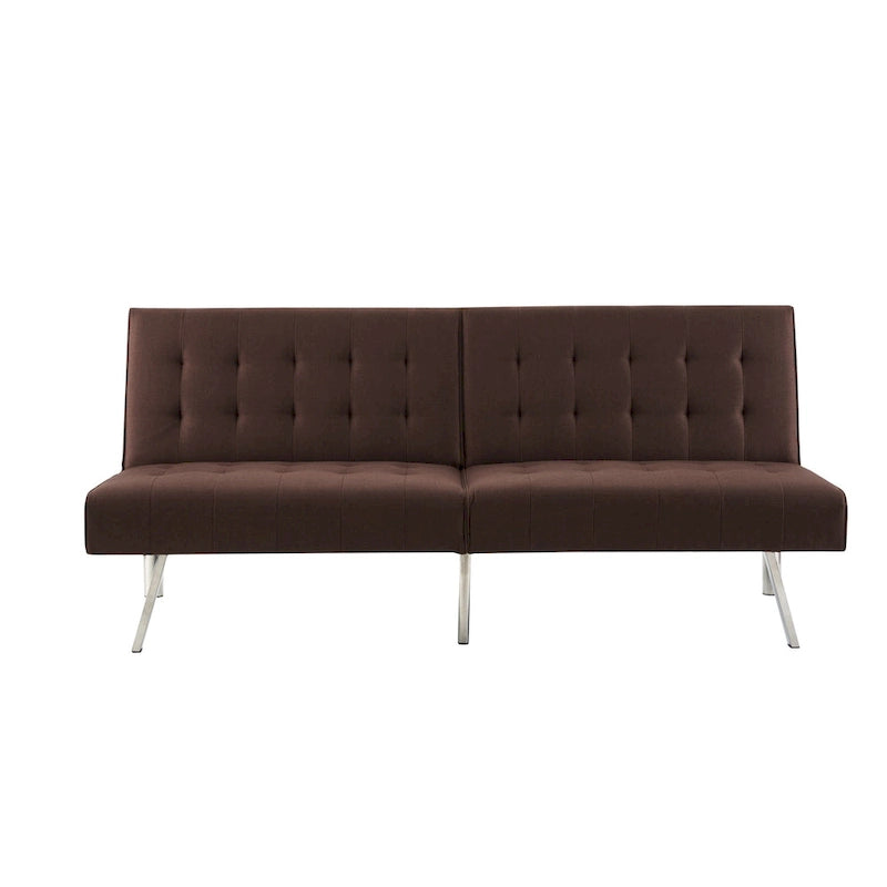 Multi-Color Tufted Split Back Futon Sofa Bed, Linen/Faux Leather, Chrome Legs, 2-Seater