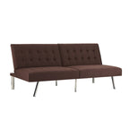 Multi-Color Tufted Split Back Futon Sofa Bed, Linen/Faux Leather, Chrome Legs, 2-Seater
