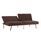 Multi-Color Tufted Split Back Futon Sofa Bed, Linen/Faux Leather, Chrome Legs, 2-Seater