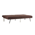Multi-Color Tufted Split Back Futon Sofa Bed, Linen/Faux Leather, Chrome Legs, 2-Seater