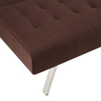 Multi-Color Tufted Split Back Futon Sofa Bed, Linen/Faux Leather, Chrome Legs, 2-Seater