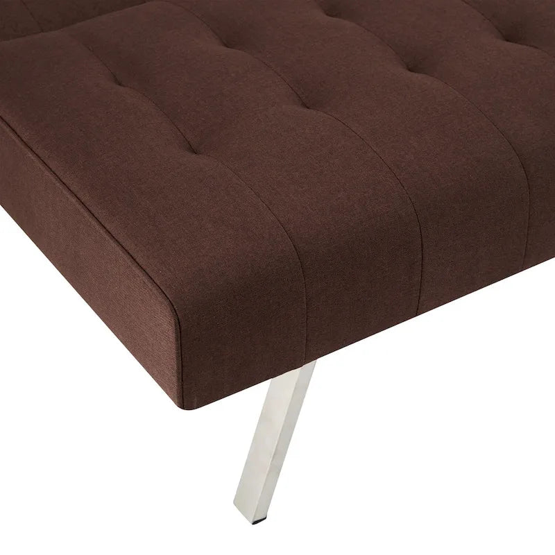 Multi-Color Tufted Split Back Futon Sofa Bed, Linen/Faux Leather, Chrome Legs, 2-Seater