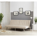 Multi-Color Tufted Split Back Futon Sofa Bed, Linen/Faux Leather, Chrome Legs, 2-Seater