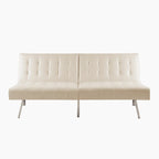 Multi-Color Tufted Split Back Futon Sofa Bed, Linen/Faux Leather, Chrome Legs, 2-Seater