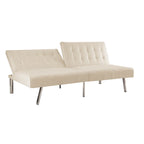 Multi-Color Tufted Split Back Futon Sofa Bed, Linen/Faux Leather, Chrome Legs, 2-Seater