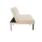 Multi-Color Tufted Split Back Futon Sofa Bed, Linen/Faux Leather, Chrome Legs, 2-Seater