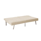 Multi-Color Tufted Split Back Futon Sofa Bed, Linen/Faux Leather, Chrome Legs, 2-Seater