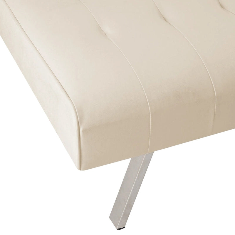Multi-Color Tufted Split Back Futon Sofa Bed, Linen/Faux Leather, Chrome Legs, 2-Seater