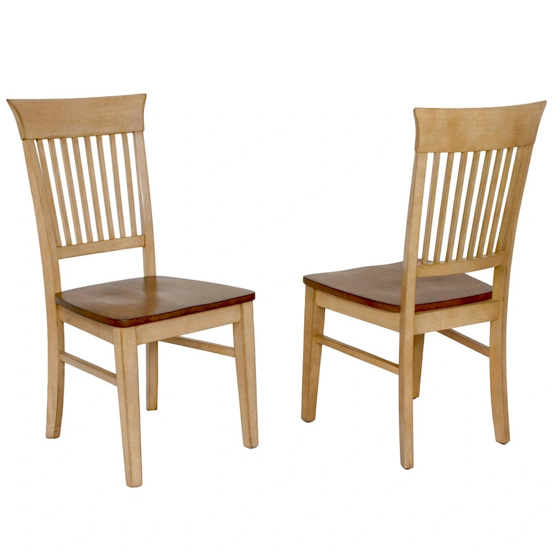 Creamy Wheat & Pecan Brown Distressed Dining Chair, Set of 2