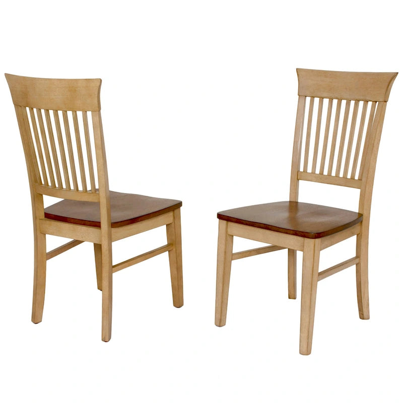 Creamy Wheat & Pecan Brown Distressed Dining Chair, Set of 2