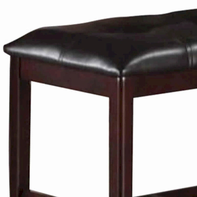 Brown Faux Leather Tufted High Bench, Wood Frame, 1-Person