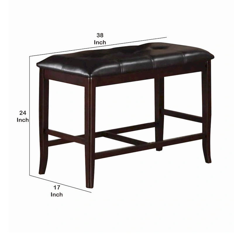 Brown Faux Leather Tufted High Bench, Wood Frame, 1-Person