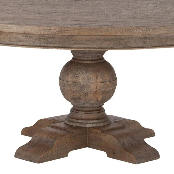 Brown Round Solid Teak Dining Table, Seats 5