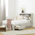 Kids Twin Mates Bed & Headboard Set with Storage – Seaside Pine / Blueberry, 1-Person