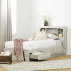 Kids Twin Mates Bed & Headboard Set with Storage – Seaside Pine / Blueberry, 1-Person