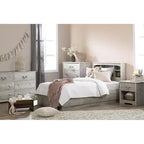 Kids Twin Mates Bed & Headboard Set with Storage – Seaside Pine / Blueberry, 1-Person